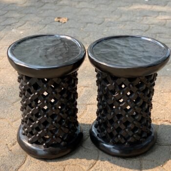 Tall Bamileke stools set of 2 in black