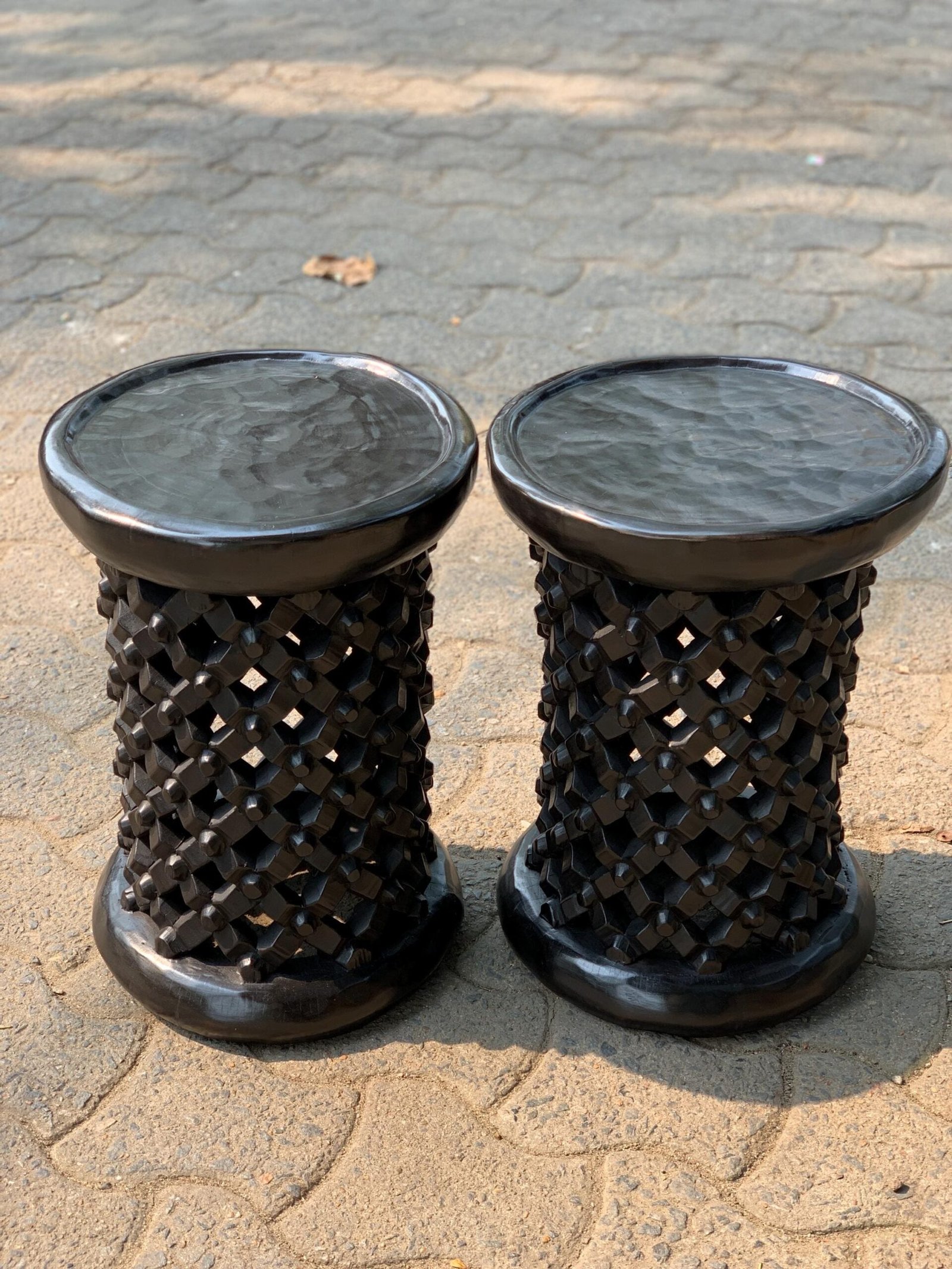 Tall Bamileke stools set of 2 in black