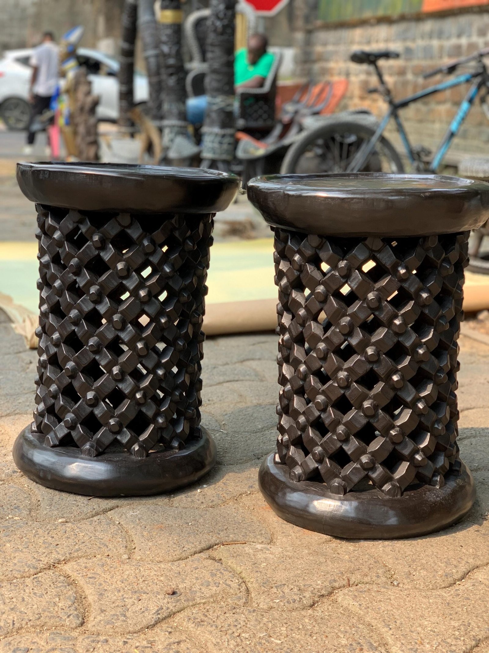 Tall Bamileke stools set of 2 in black - Image 2
